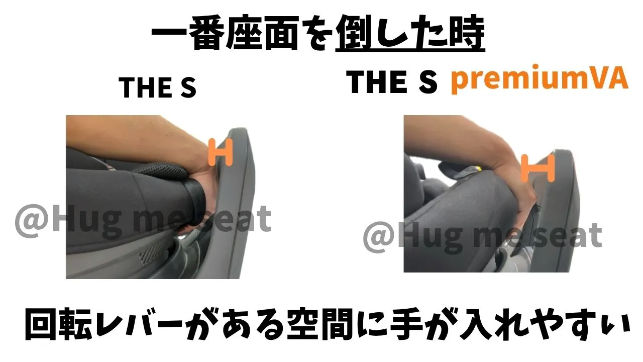 THE S premiumVAとZFの回転レバーの空間(座面を倒した時)