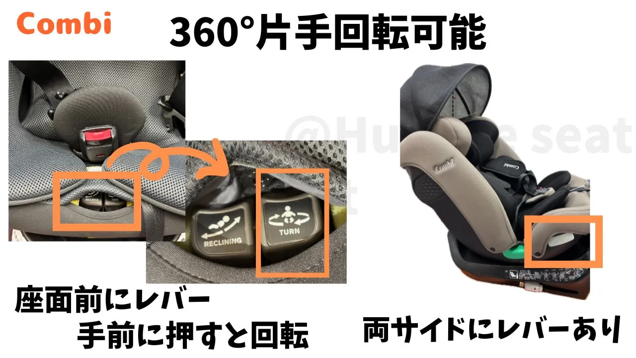 コンビのチャイルドシートの座面回転方法