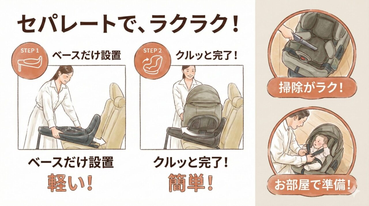 THE S premiumVAのシート本体とベース部分が分かれる構造