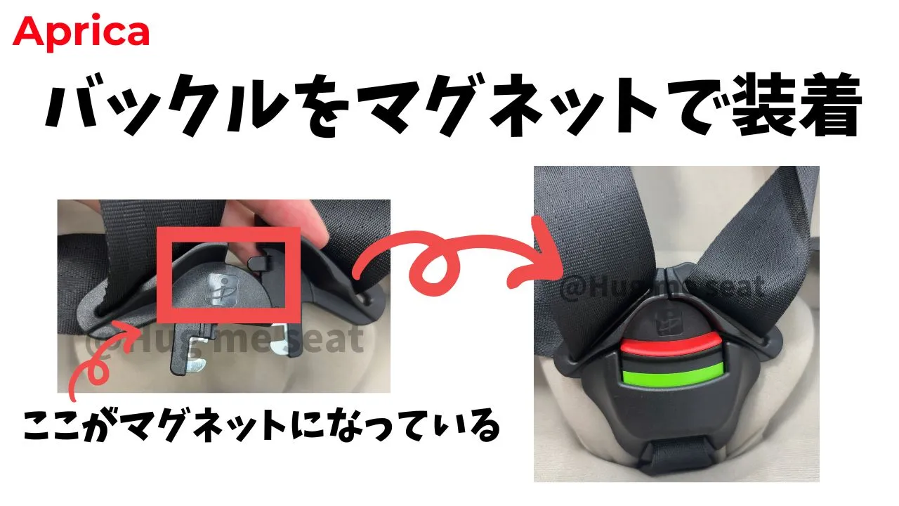 アップリカのバックルをマグネットで装着する機能