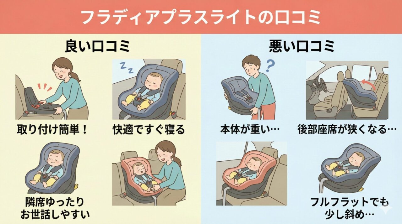 アップリカのチャイルドシート。
フラディアプラスライトの口コミ