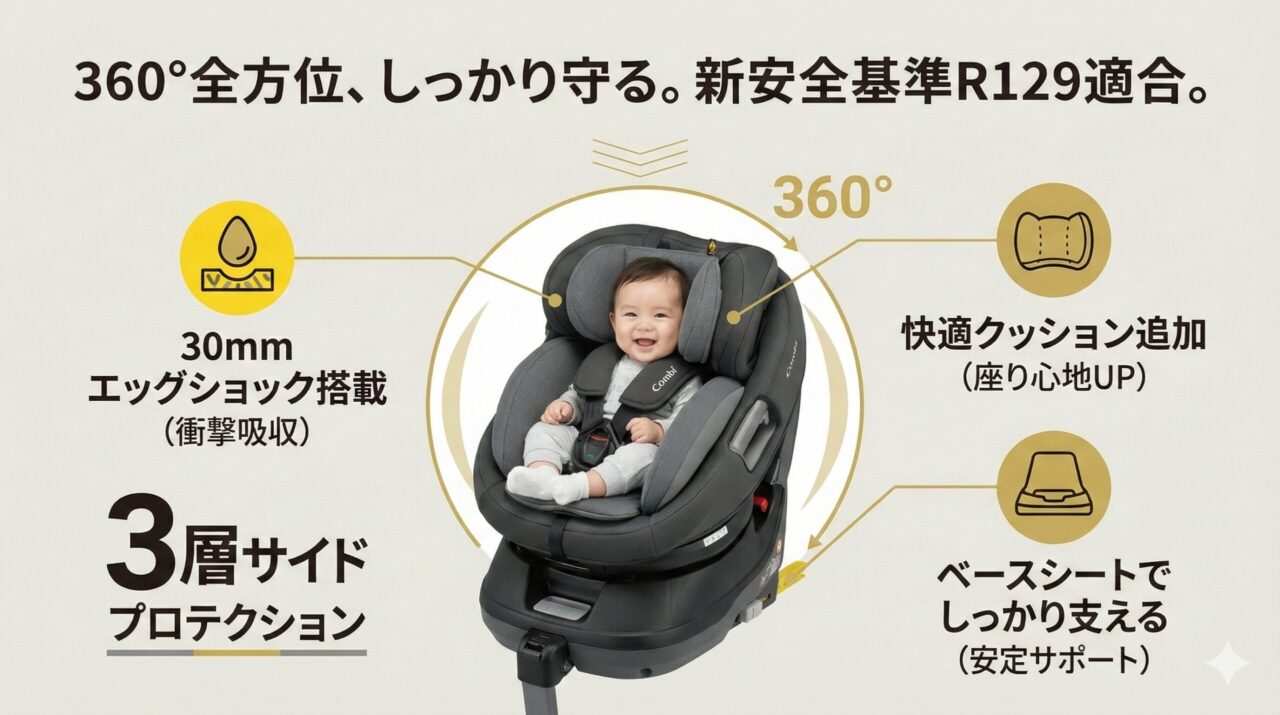 サイドプロテクション3層構造で頭部を守る