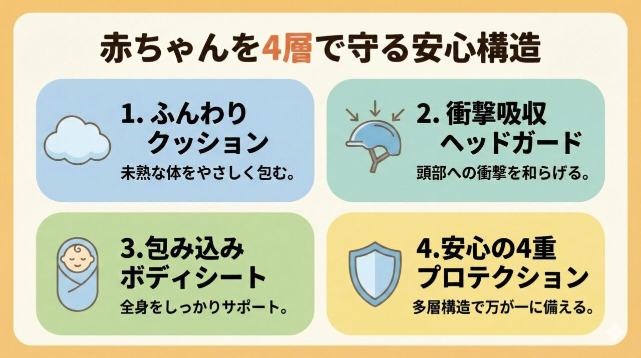 アップリカのチャイルドシートは赤ちゃんを4層で守る