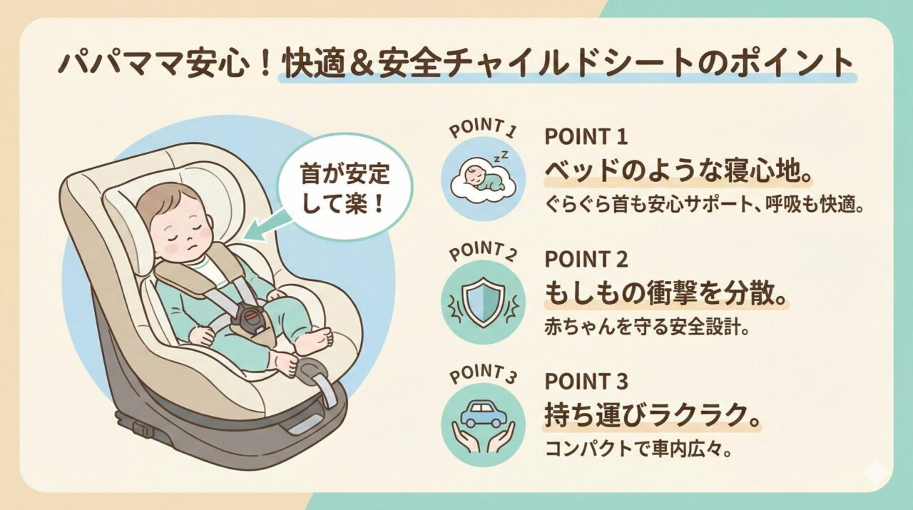 衝撃も分散してくれる赤ちゃんに優しいクッション(アップリカのチャイルドシート)