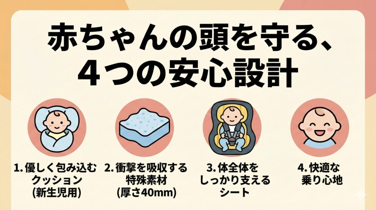 アップリカは4層構造で赤ちゃんの頭を守る安心設計