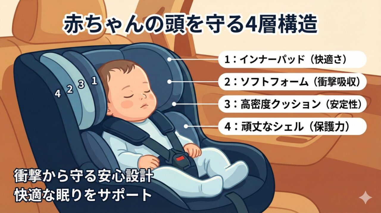 アップリカのチャイルドシートは4層構造