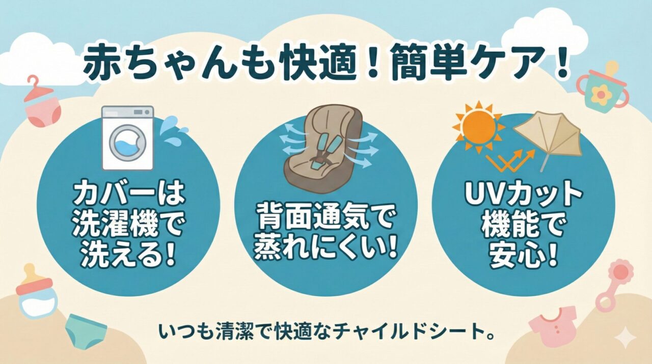 コンビのチャイルドシートは赤ちゃんが快適に過ごせるUVカット機能あり