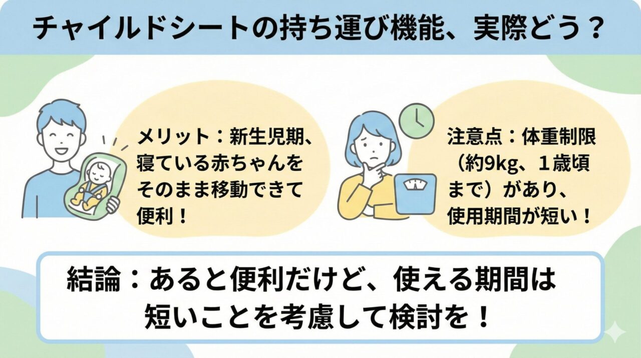 持ち運び機能はどう？寝ている状態でそのまま移動できて便利。使える期間は短いことは検討。