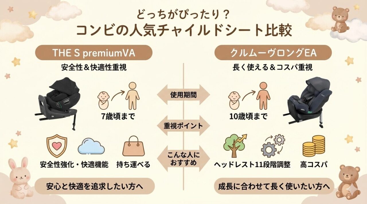 コンビのTHE S premiumVAとクルムーヴロングEAがそれぞれおすすめな人