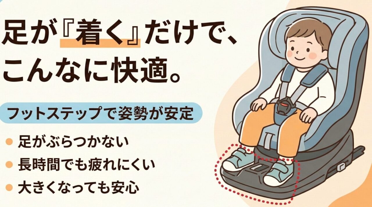 クルリラプラスライトのフットステップ。足がぶつからない。長時間でも疲れにくい。大きくなっても安心。