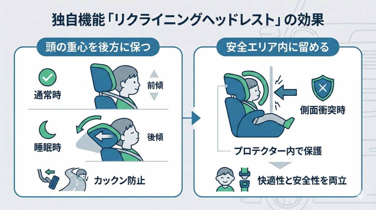 サイベックスパラスG2は独自機能「リクライニングヘッドレスト」の効果