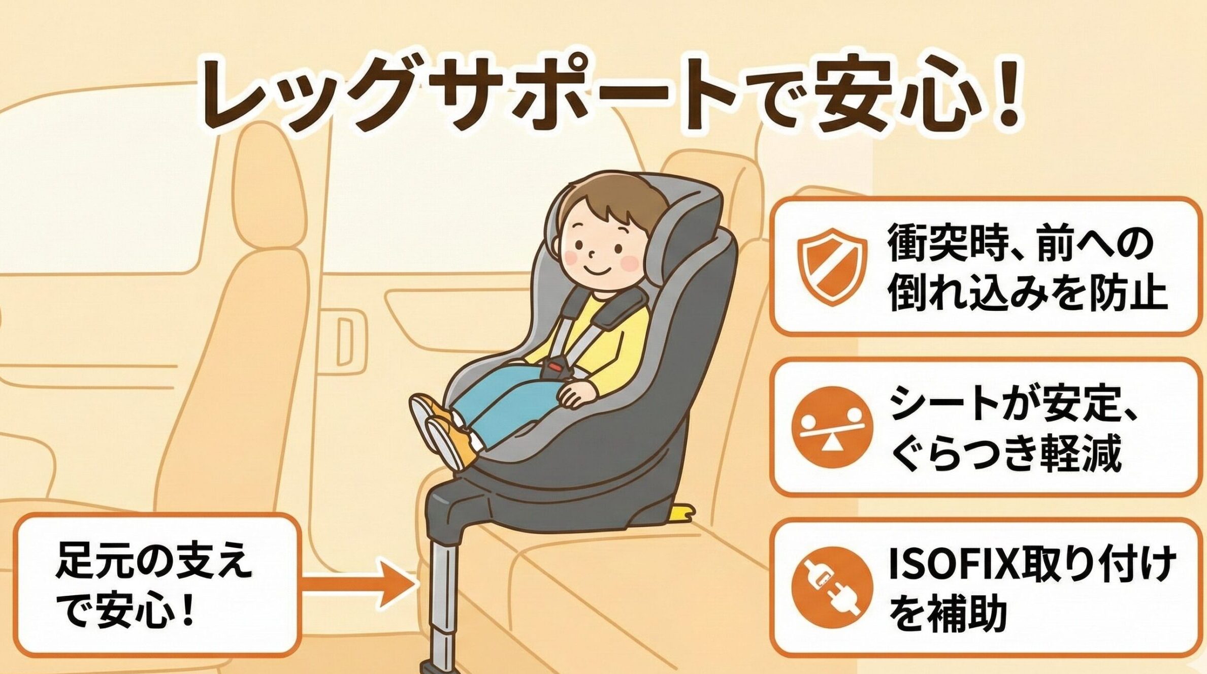 チャイルドシートのレッグサポート機能