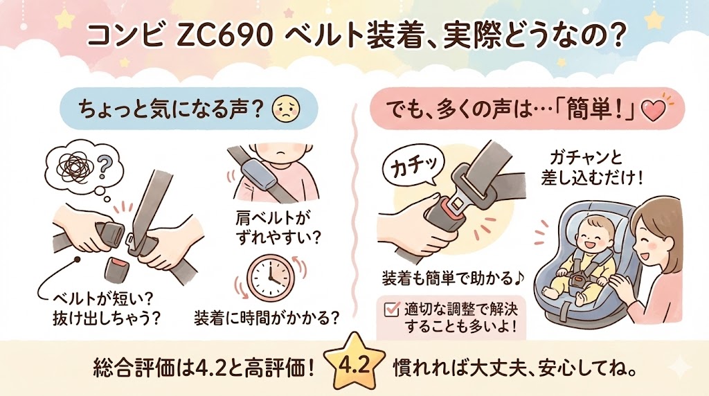 コンビのZC690はベルトの長さと装着の難しさがある