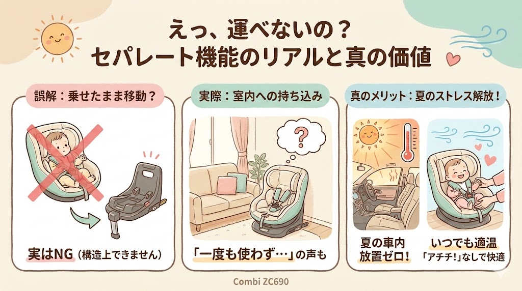 セパレート機能ありだが子どもを乗せて運びできなかった