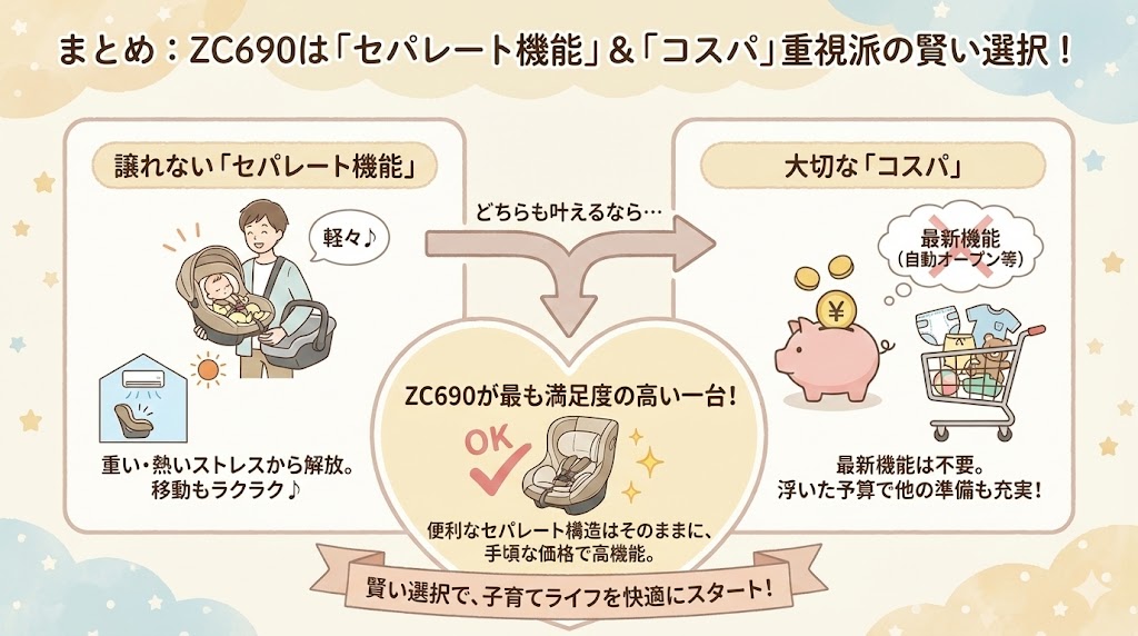 まとめ：コンビのZC690は「セパレート機能」が欲しいがコスパも譲れない人におすすめ