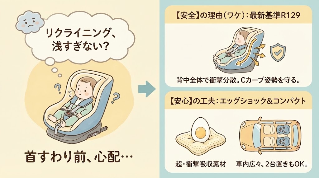 クルムーヴエッグショックCAのリクライニングに関しての口コミ