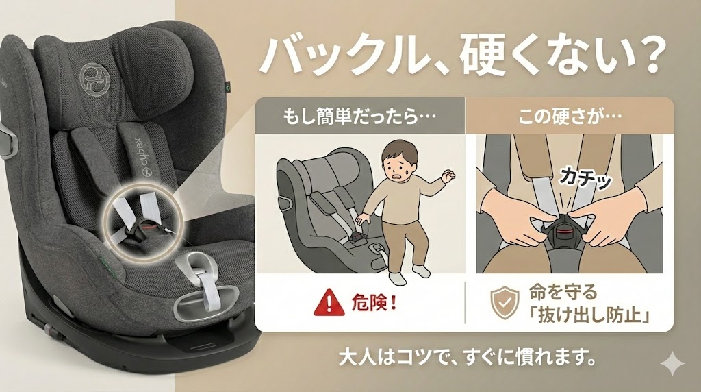 サイベックス シローナT i-Sizeのバックルは硬め