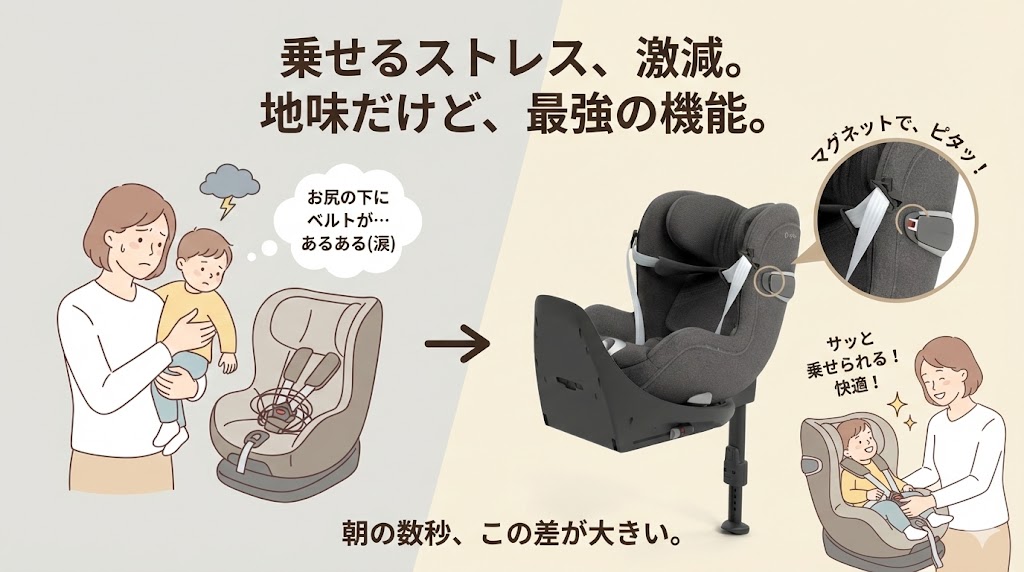 サイベックス シローナT i-Sizeは乗せるストレスが軽減するマグネットホルダー付き