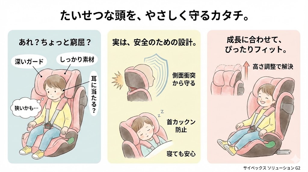 サイベックスのソリューションG2悪い口コミ：ヘッドレストが窮屈に感じる