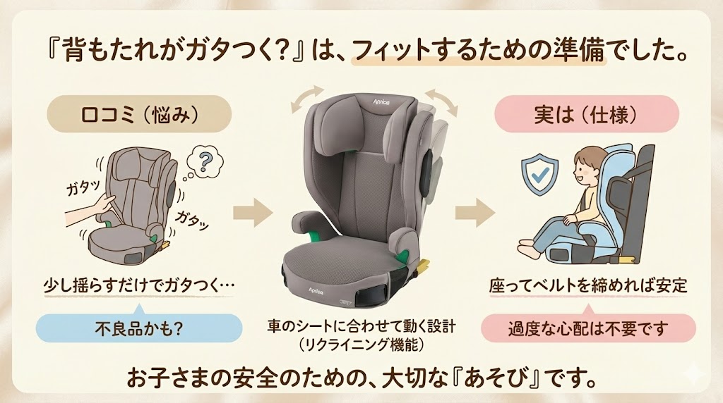 アップリカのライドクルーISOFIXABの背もたれの「ガタつき」が気になる