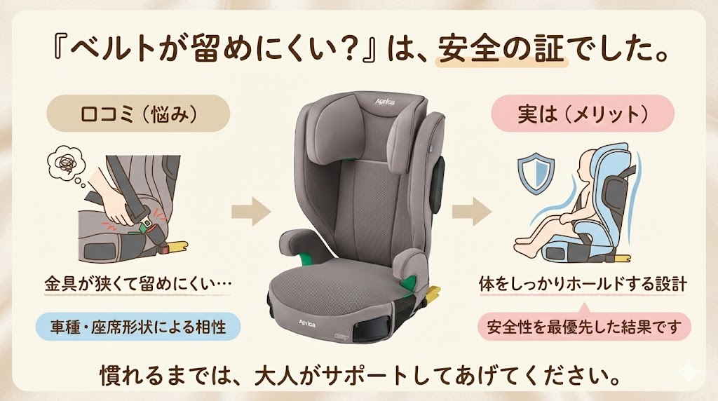 アップリカのライドクルーISOFIXABはシートベルトが留めにくい場合ががある