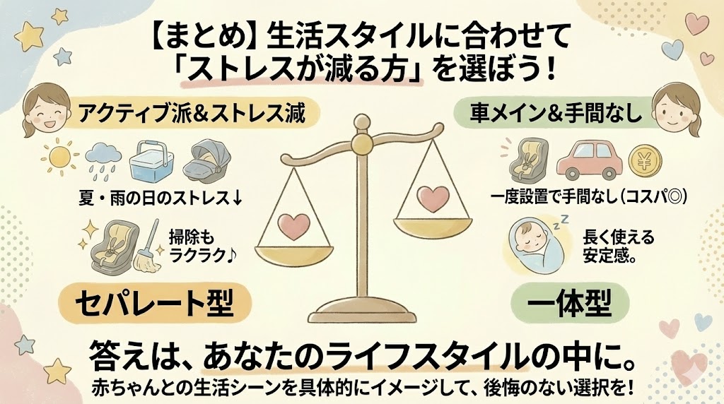 チャイルドシートのセパレート型と一体型はどちらがおすすめなのかまとめました
