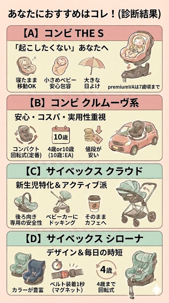 コンビとサイベックスのチャイルドシートおすすめ診断