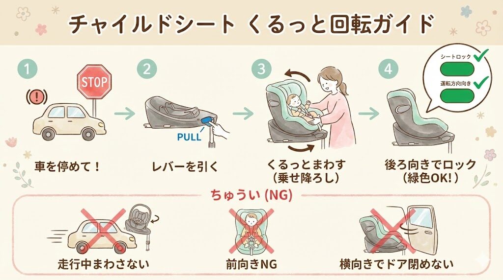 サイベックスのチャイルドシート回転レバー