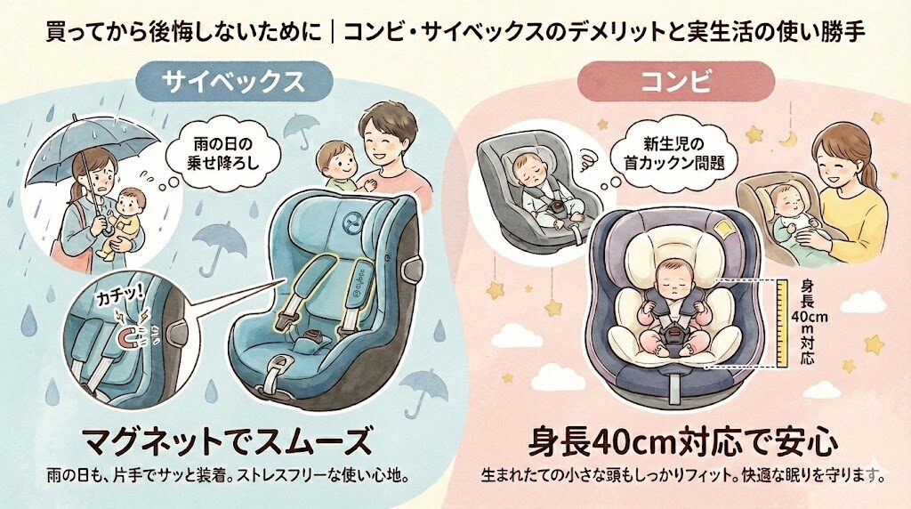 コンビ・サイベックスのチャイルドシートのデメリットと実生活の使い勝手