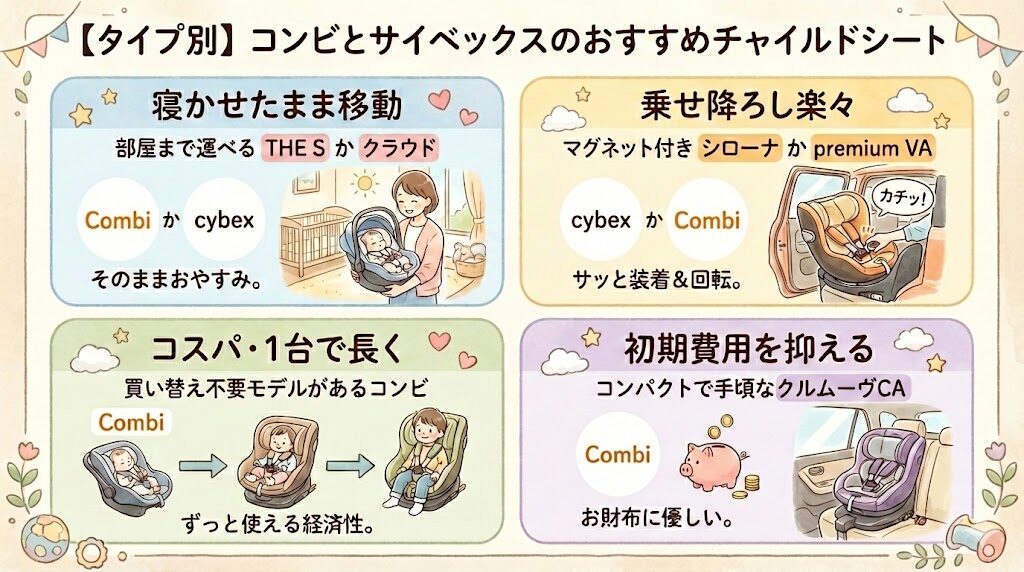 【タイプ別】コンビとサイベックスのチャイルドシートおすすめモデル