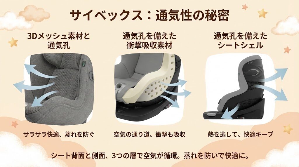 サイベックスのチャイルドシートの通気性