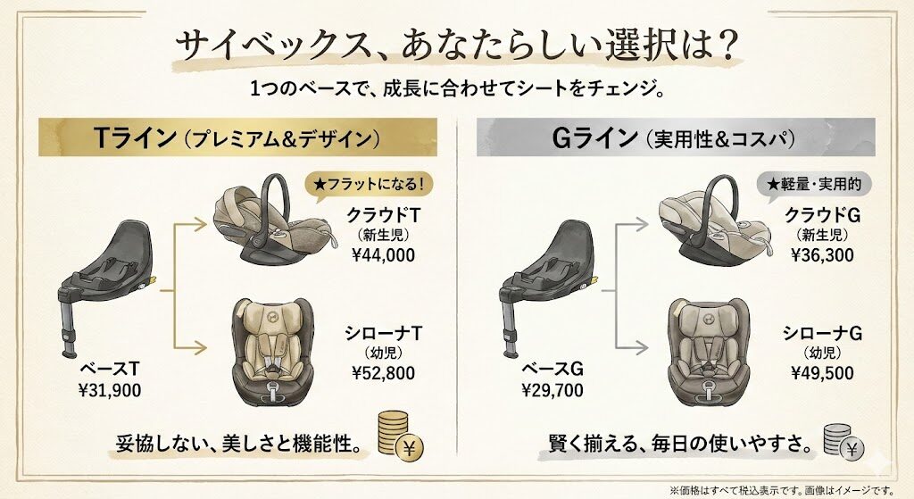 サイベックスのチャイルドシートのベビーシートとチャイルドシートのトータル金額