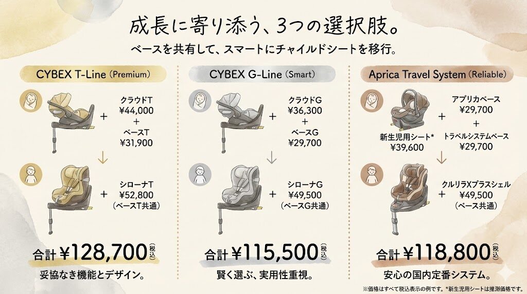 サイベックスとアップリカのベビーシートの値段比較