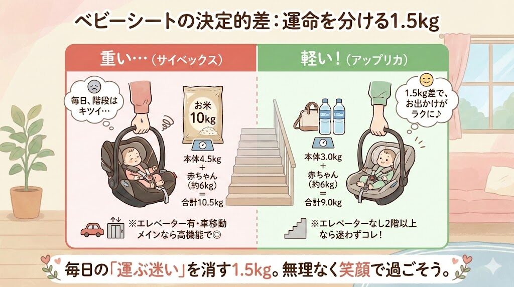 ベビーシートの重さの差