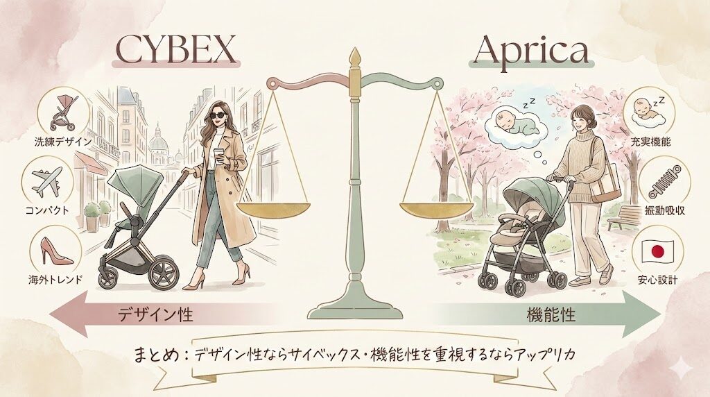 まとめ：デザイン性ならサイベックス・機能性を重視するならアップリカ