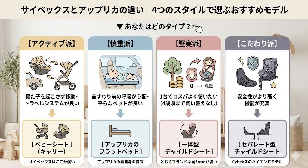 サイベックスとアップリカのチャイルドシーテゴリーで見る「おすすめのモデル」