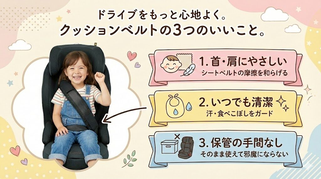 クッションベルトで首や肩が痛くならない