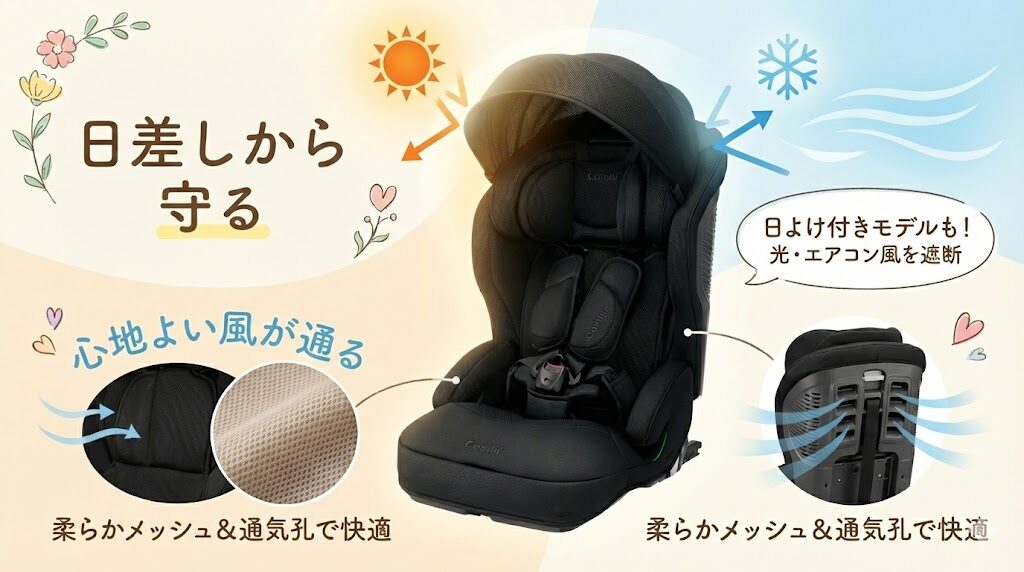 コンビのチャイルド&ジュニアシートの日よけ