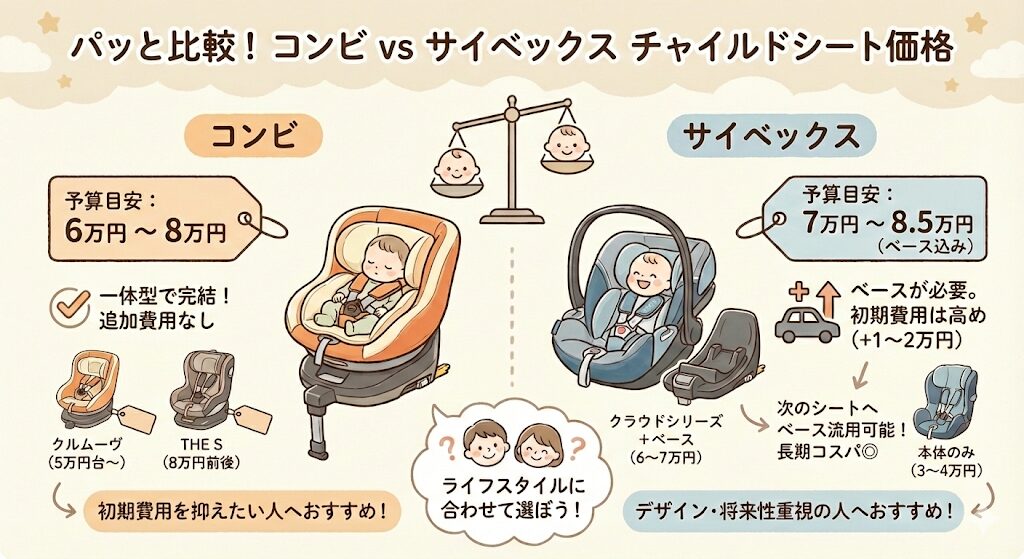 サイベックスとコンビのチャイルドシート値段の比較
