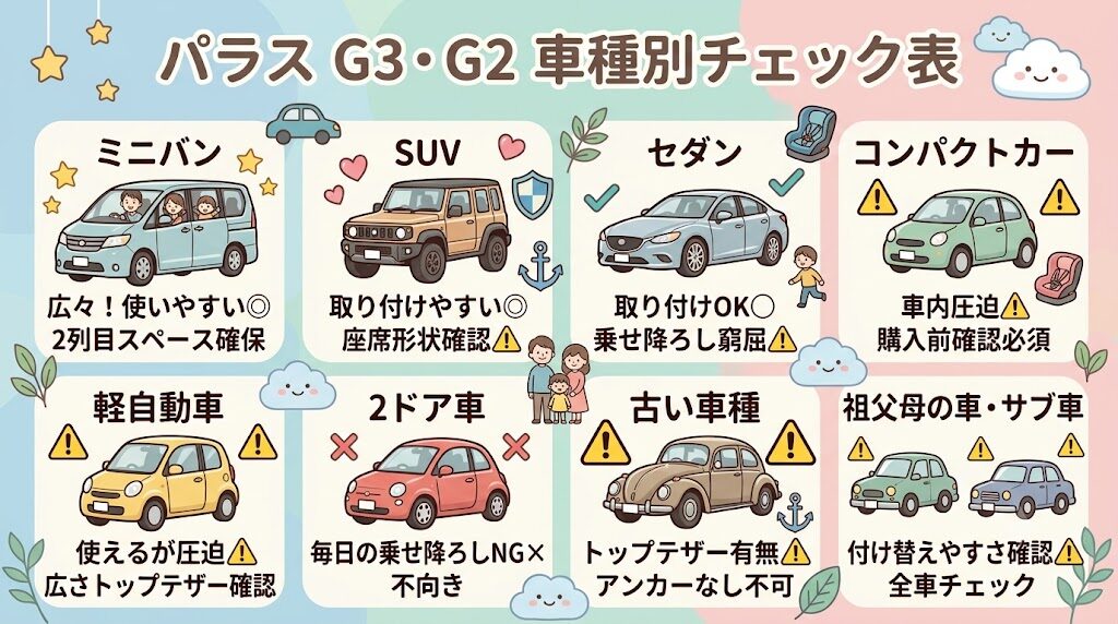 サイベックスパラスG3・G2を車種別でチェック