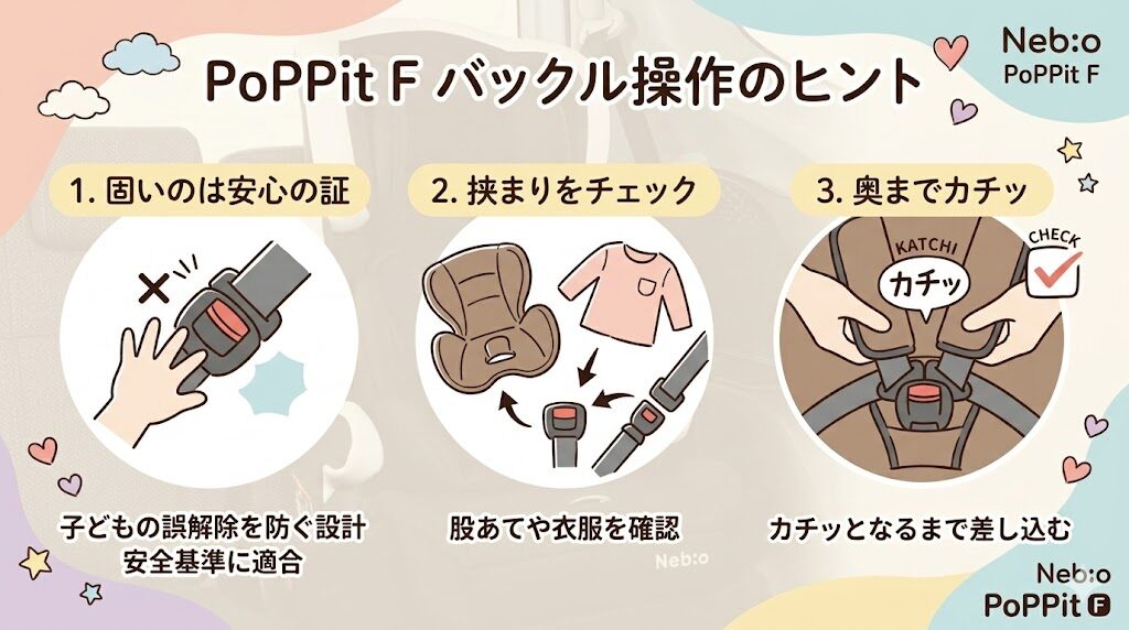 ネビオのポップピットFの悪い口コミ|バックル操作のヒント