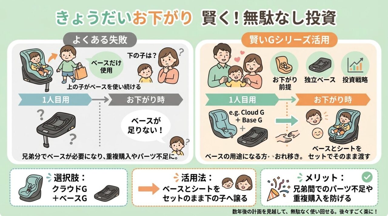 兄弟のお下がりを前提とした戦略(あえてベースを共有しないGシリーズ)