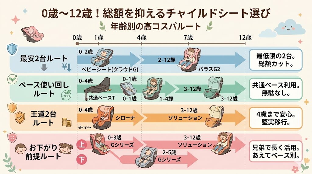 0歳から12歳までの総額を抑える!年齢別の高コスパな組み合わせルート
