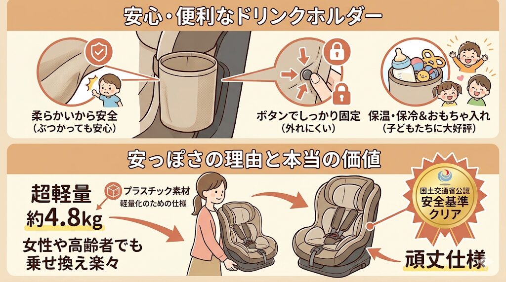 ネビオのポップピットFの悪い口コミ|安っぽい・ドリンクホルダーが布製い解決策