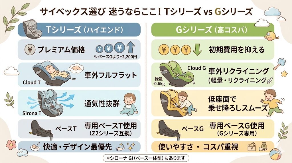 サイベックスチャイルドシートのT・Gシリーズどっち?