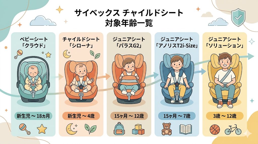 サイベックスのチャイルドシート全5シリーズの種類と対象年齢