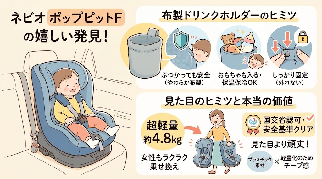 ネビオのポップピットFの良い口コミ|り心地がよく子どもが嫌がらずに乗り、よく寝てくれる