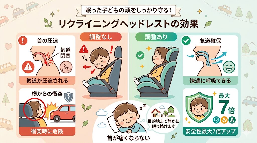 サイベックスパラスG2・パラスG3のリクライニングヘッドレスト：眠った子どもの頭が前に倒れるのを防ぐ