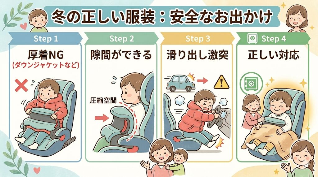 サイベックスパラスG2・パラスG3は冬場の厚着はNG：安全に座らせるための正しい服装