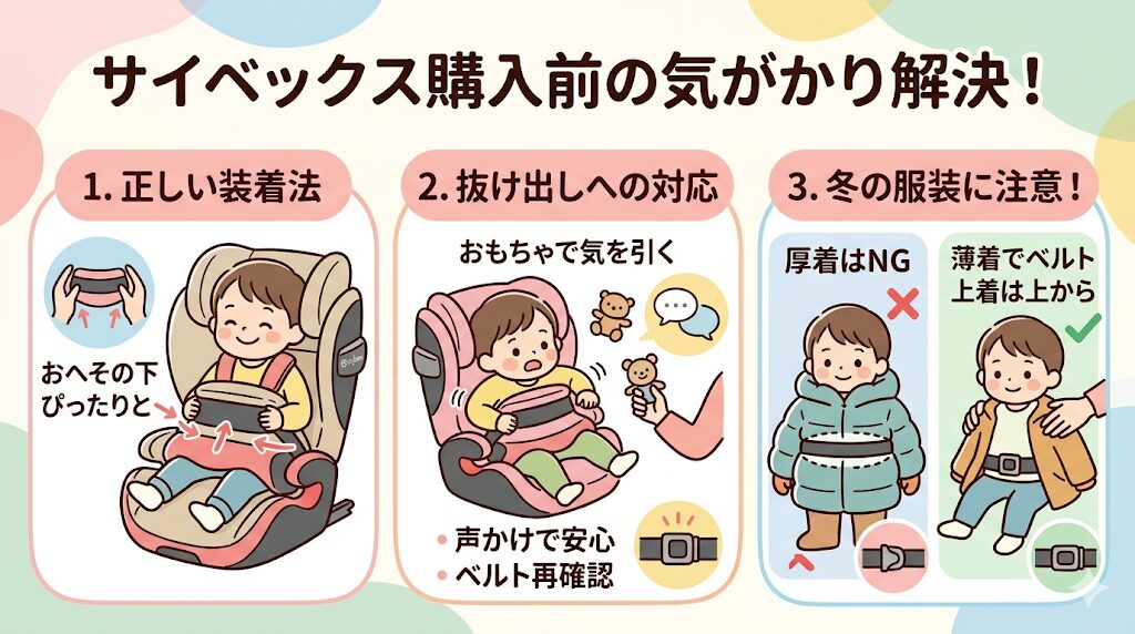 サイベックスパラスG3購入前に確認したい疑問：お腹のクッションの扱いかたや注意点